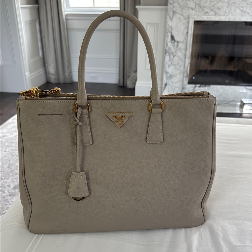 Prada Taupe Leather Tote Bag